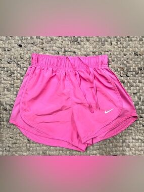Nike Women's Bright Pink Athletic Running Shorts with White Swoosh